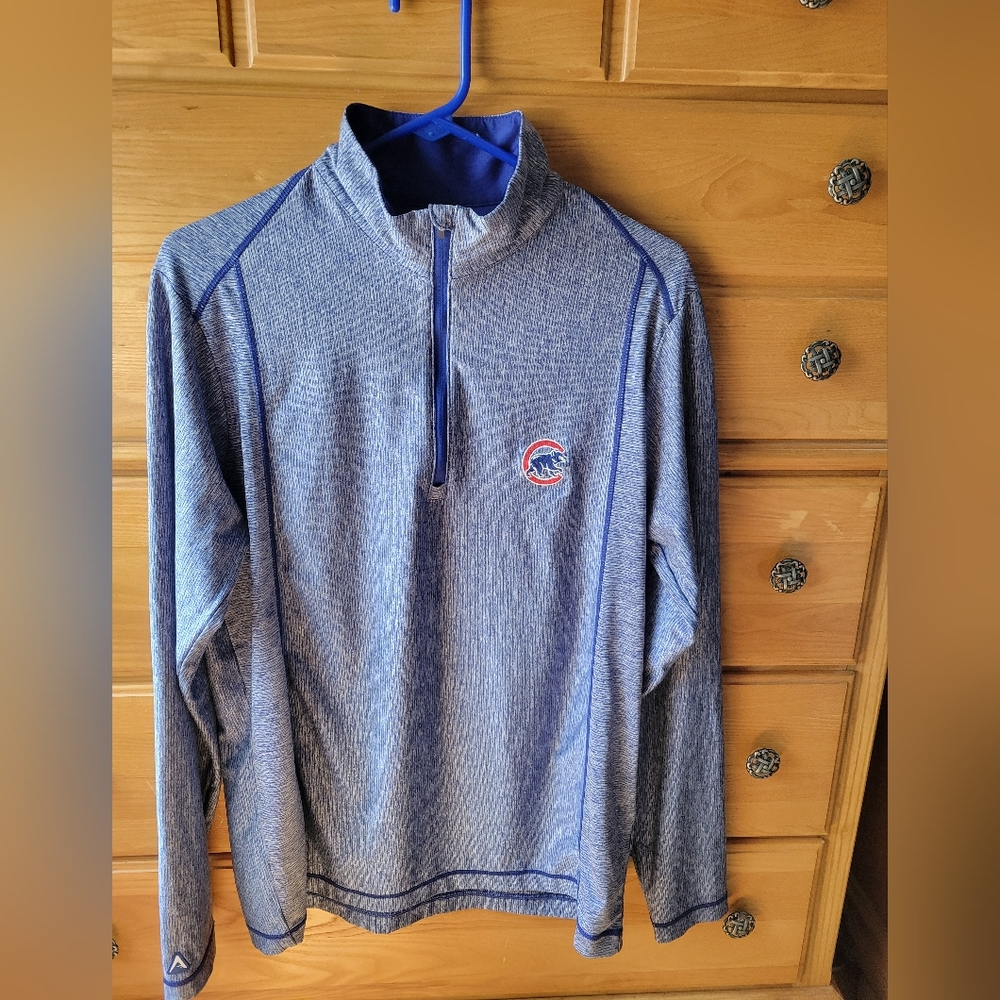 Chicago Cubs Men's Blue LS  Shirt  Size MEDIUM 1/4 Zip, Embroidered Cub and W